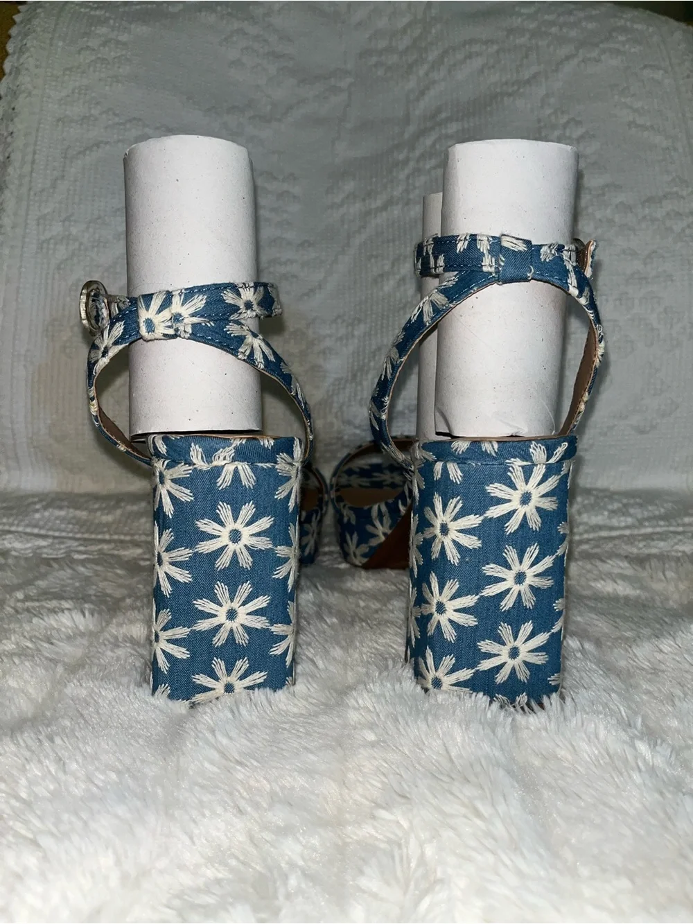 Maurices Blue Floral Platform Sandals with Ankle Strap